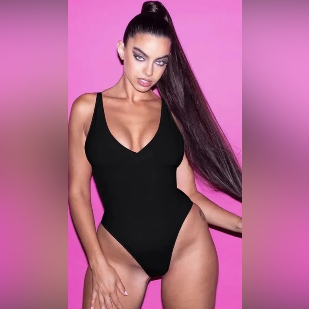 TA3 High cut Plungey One Piece Sculpting corset tie swimsuit. Reg/long length.